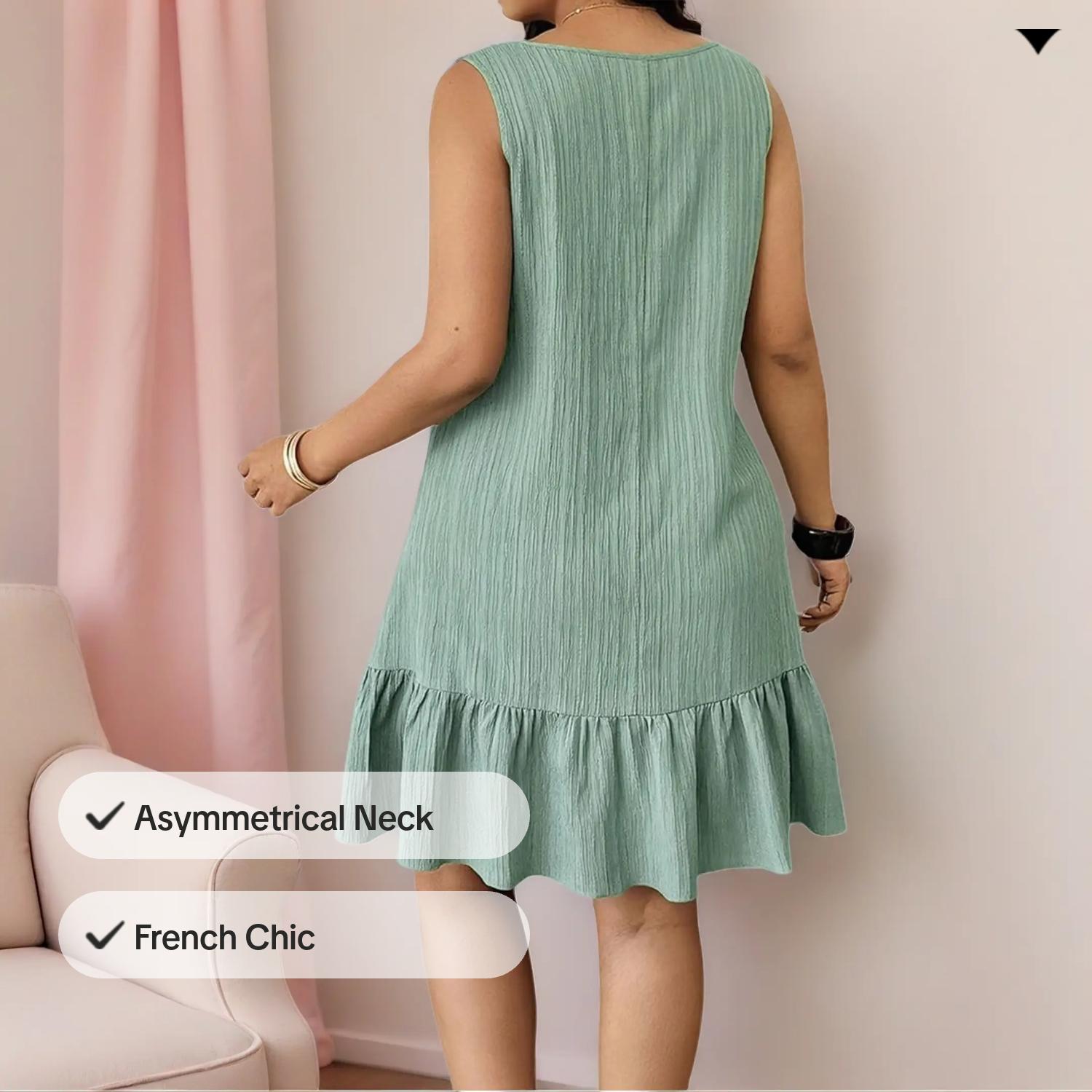 Elegant Sleeveless Dress with Asymmetrical Neckline, Asymmetrical Design Dress, French Chic Style, Casual Wear, Perfect for Office & Summer Daily Wear