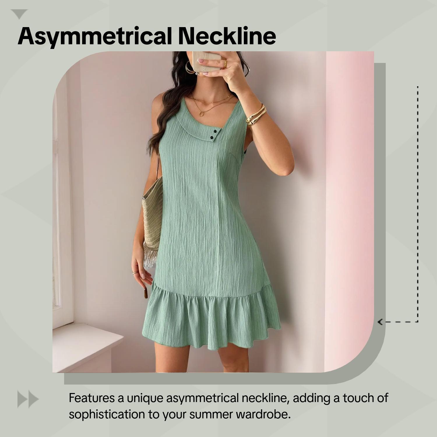 Elegant Sleeveless Dress with Asymmetrical Neckline, Asymmetrical Design Dress, French Chic Style, Casual Wear, Perfect for Office & Summer Daily Wear
