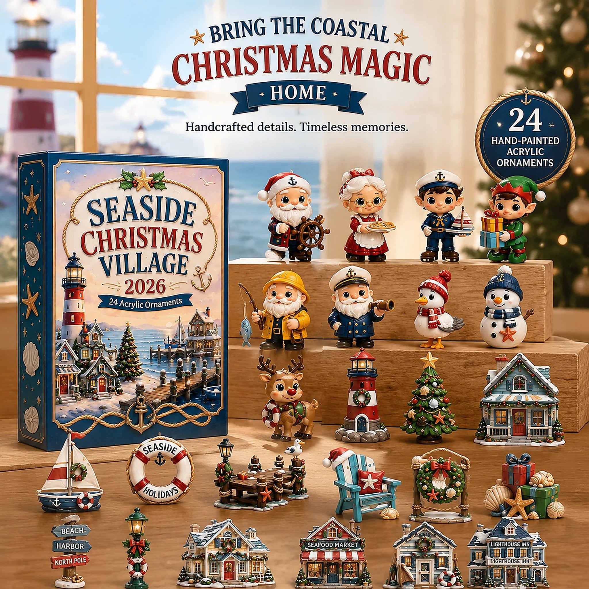 Seaside Christmas Village 2026 24 piece acrylic ornament collection