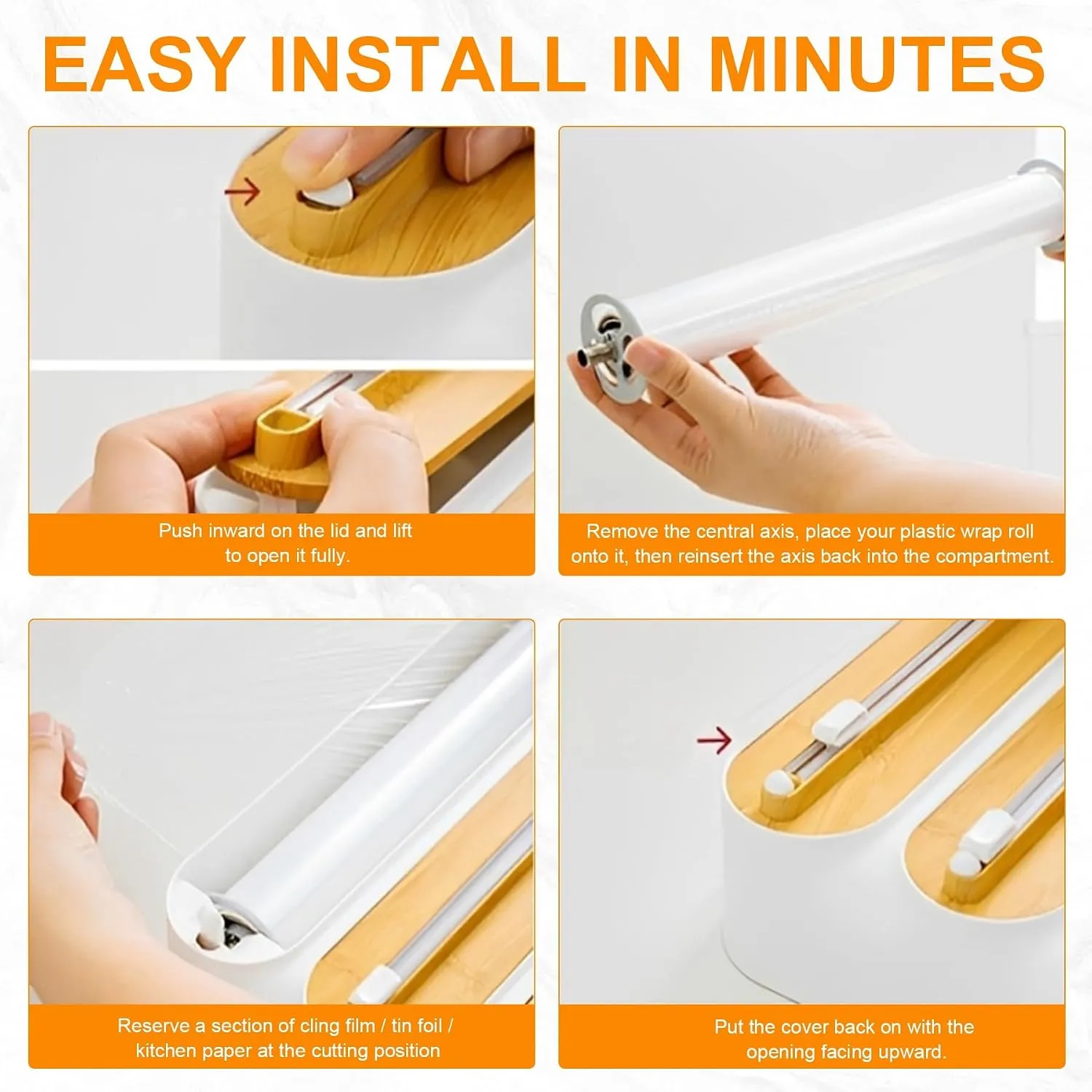 Kitchen wrap dispenser loading instructions