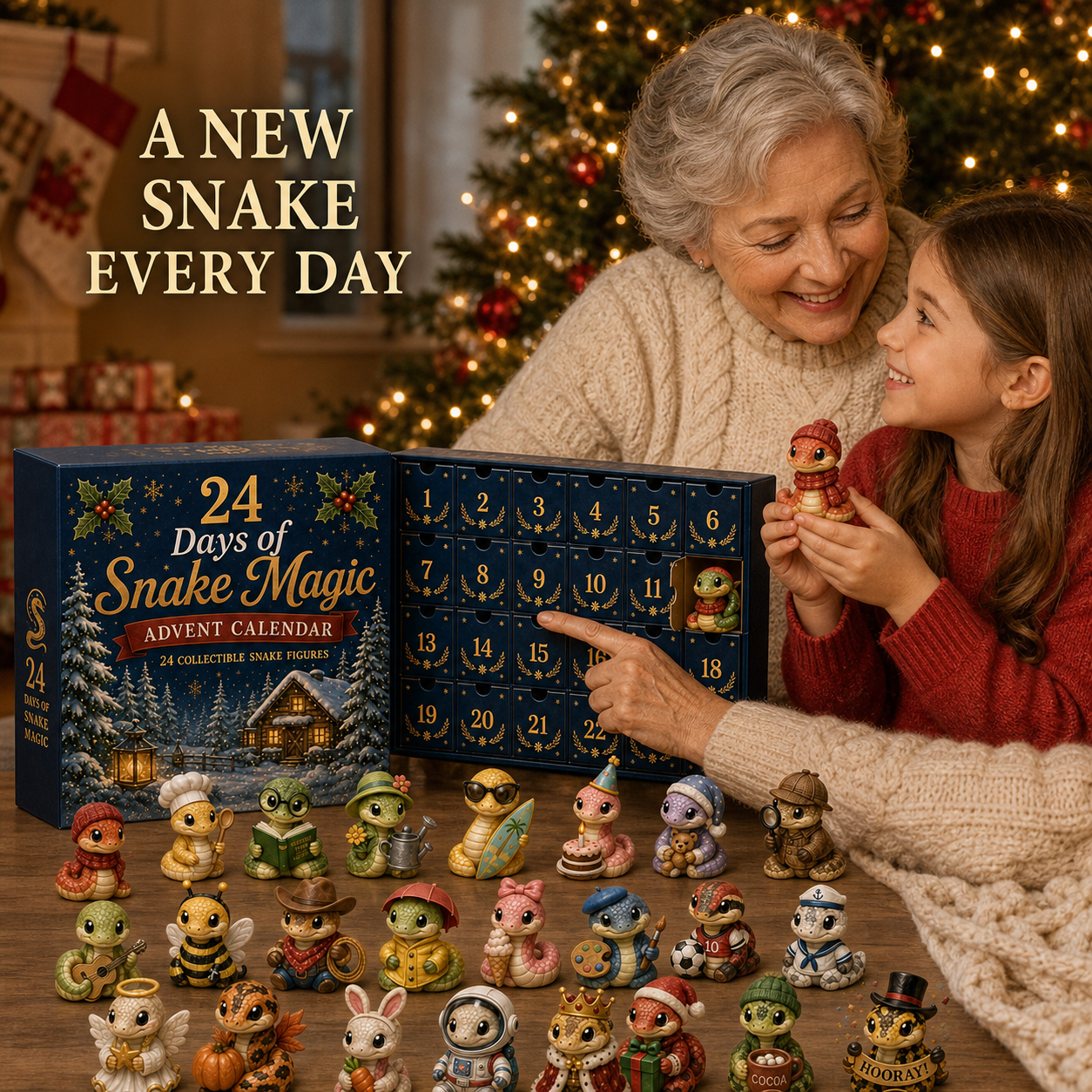 Grandparent and child enjoying Snake Advent Calendar together