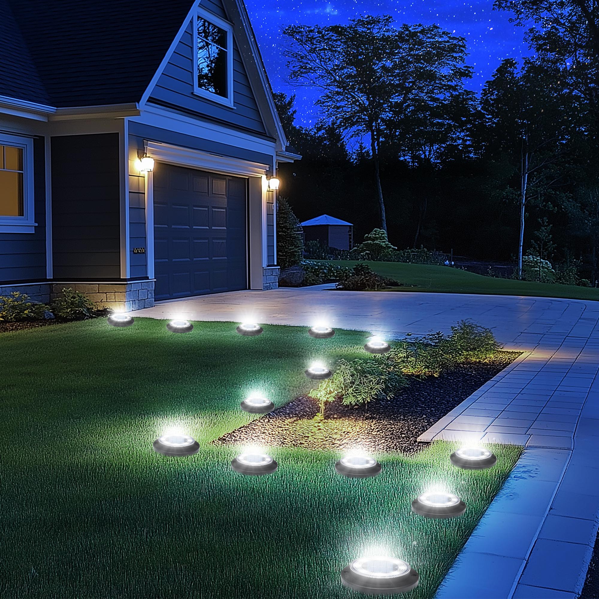 Flacchi 2-in-1 Waterproof Solar Outdoor LED Lights - Solar Powered Ground Disk Lights for Deck, Patio, Garden Pathway (Home Improvement Outdoor Lighting), Solar Outdoor Lights sohochic