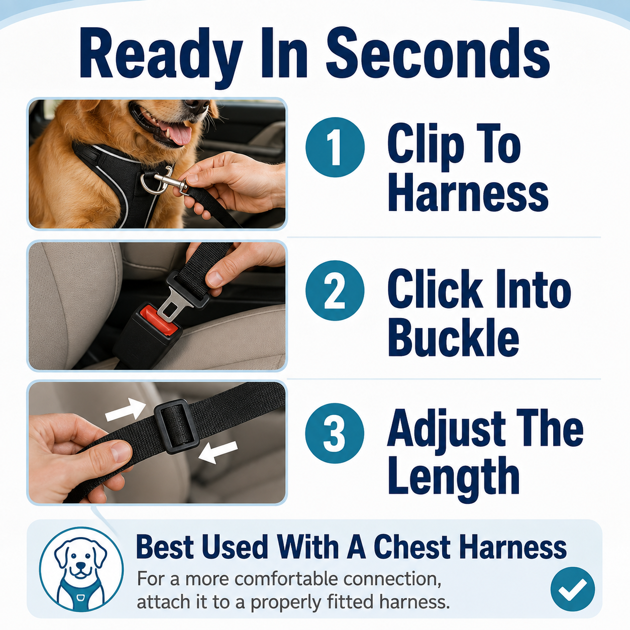 Three steps for installing an adjustable dog car seat belt