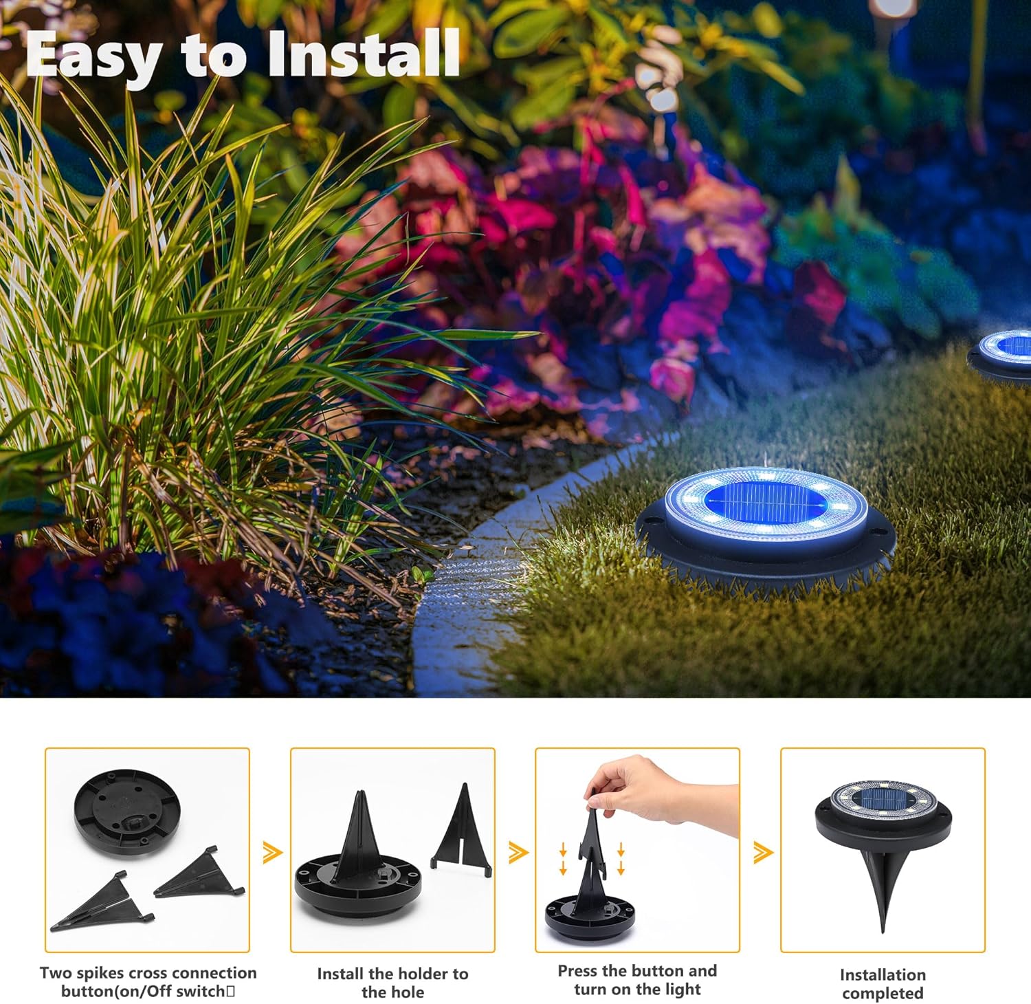 Flacchi 2-in-1 Waterproof Solar Outdoor LED Lights - Solar Powered Ground Disk Lights for Deck, Patio, Garden Pathway (Home Improvement Outdoor Lighting), Solar Outdoor Lights sohochic