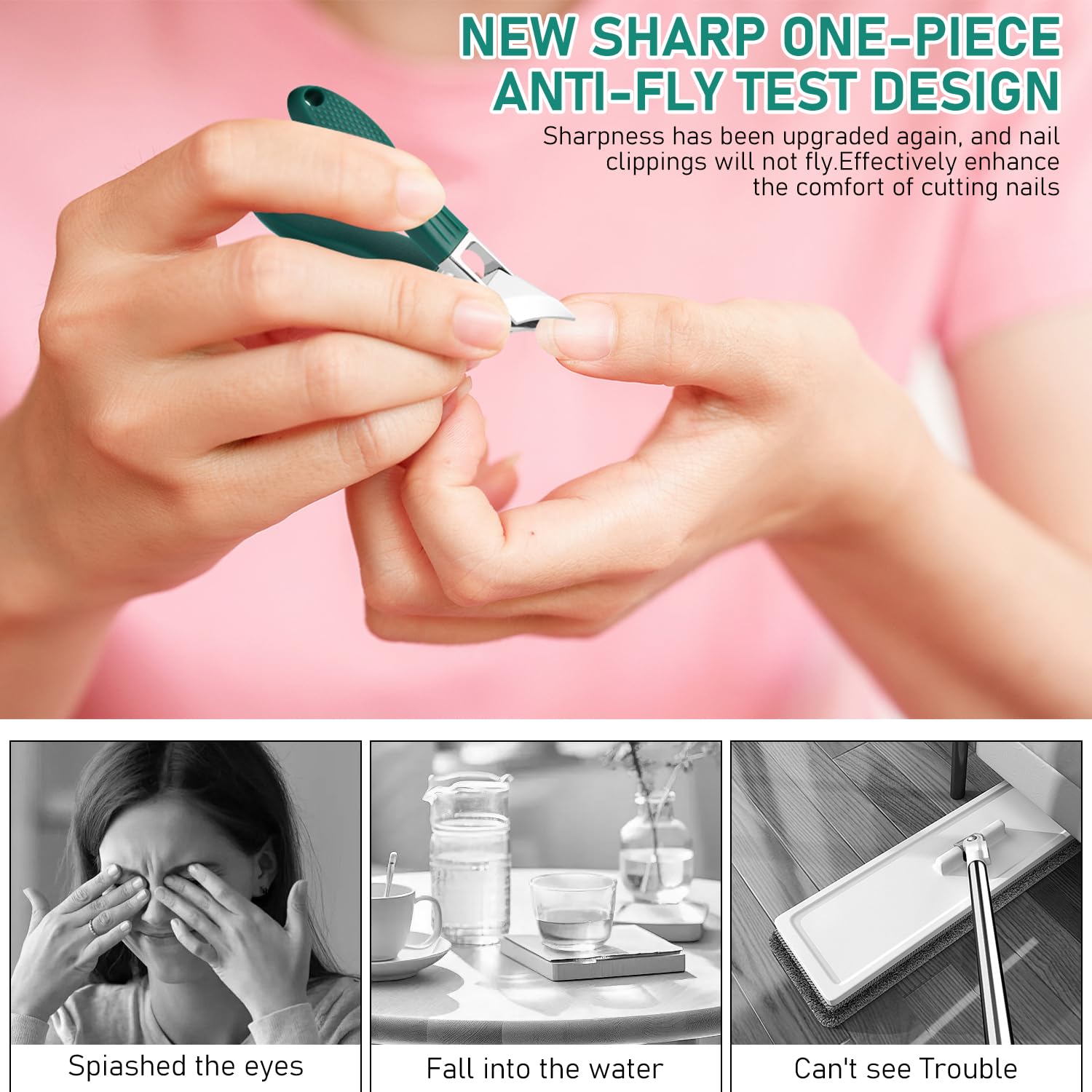 Eagle Beak Beveled Nail Clippers,3-Piece Sets of Eagle Beak Beveled Nails Clippers, Long Handle Wide Jaw Opening Anti-Splash Slanted Nail Clipper for Thick Nails, Seniors&Ingrown Care (Green)
