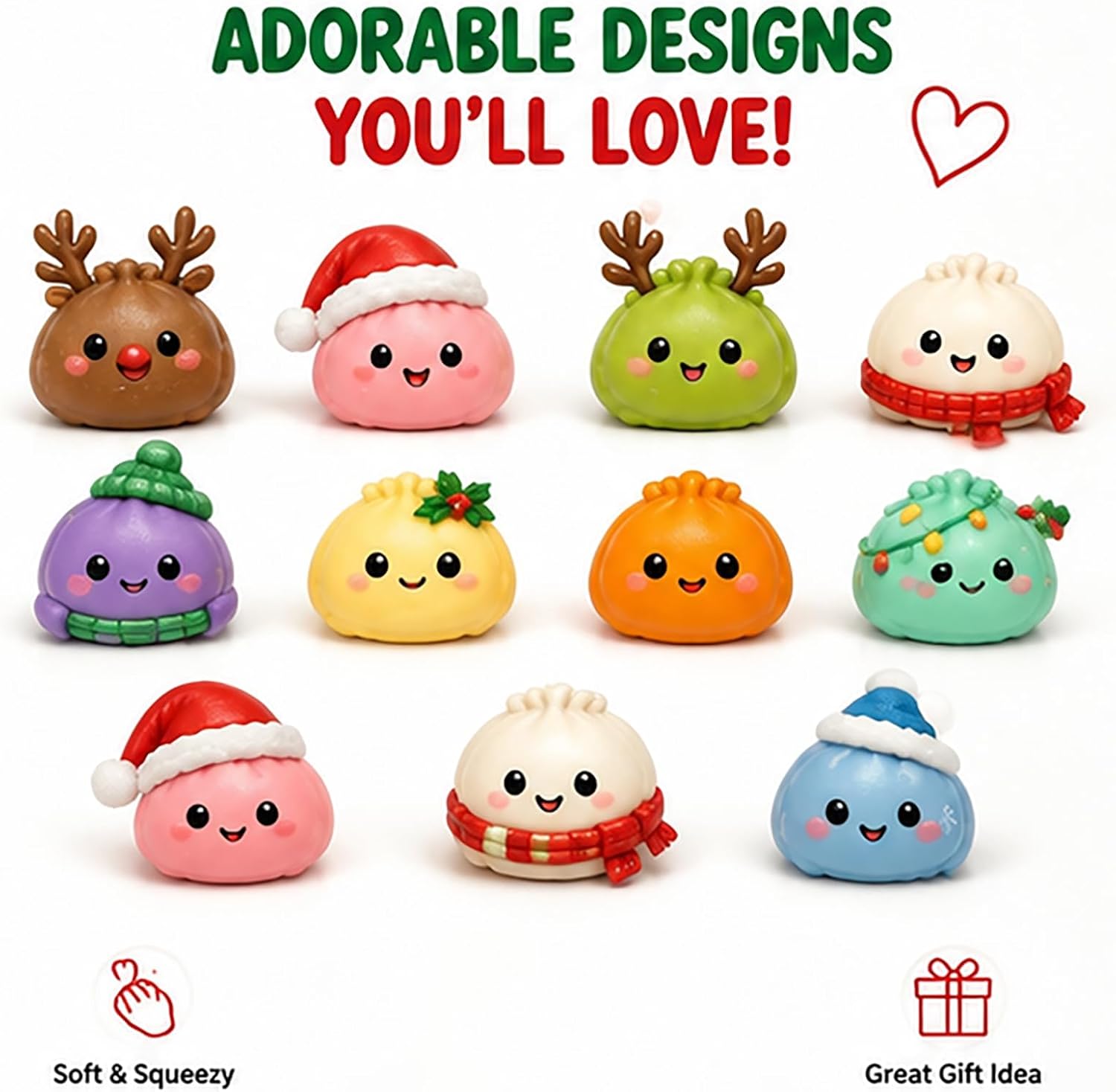 Collection of colorful Christmas dumpling character mini toys with different festive designs