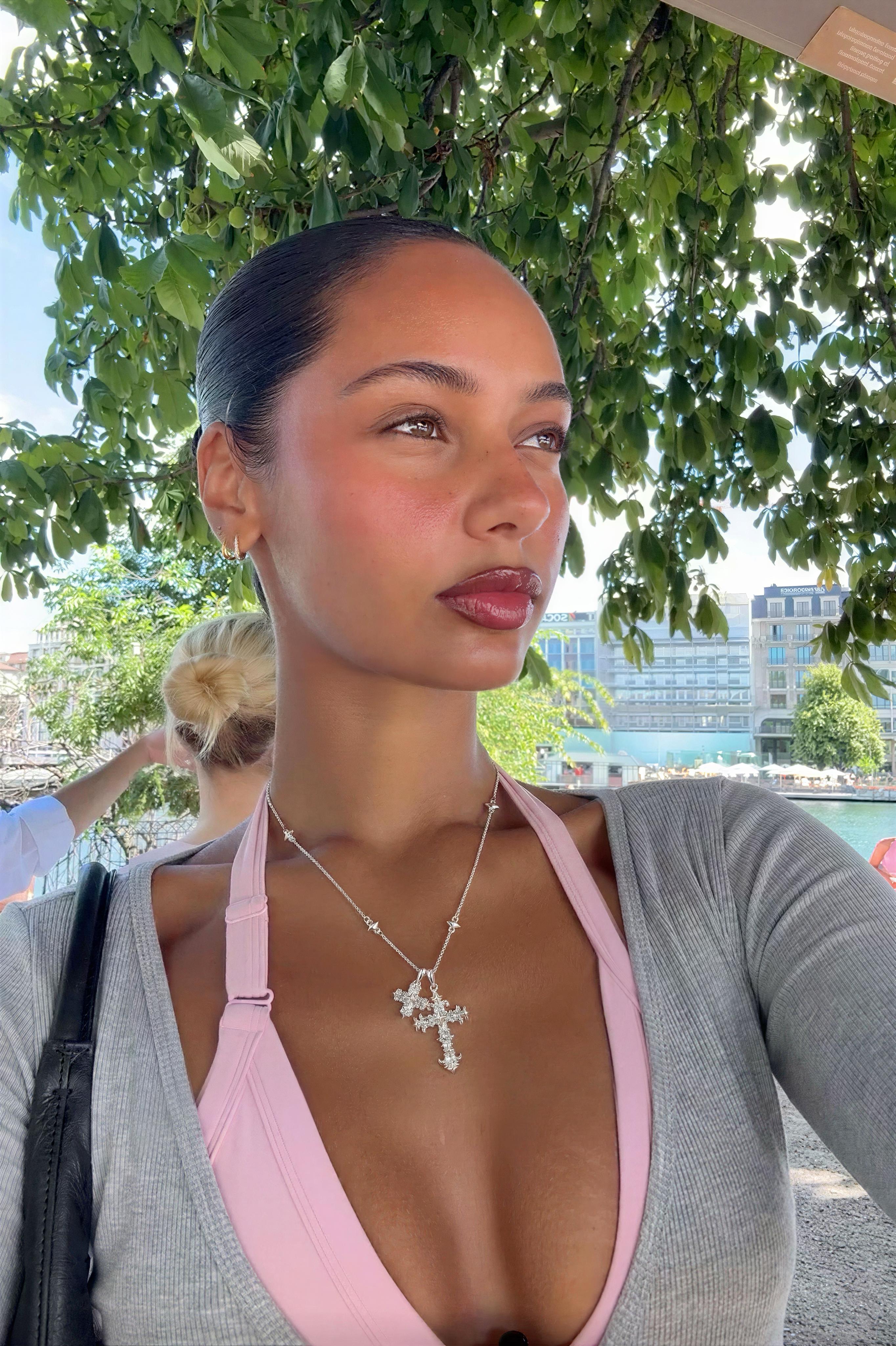 GANIA Gold-Plated Iris Flower Cross Necklace – Electroplated Finish (Brass Base), Christian Symbol Pendant, Unisex Gift for Daily Wear