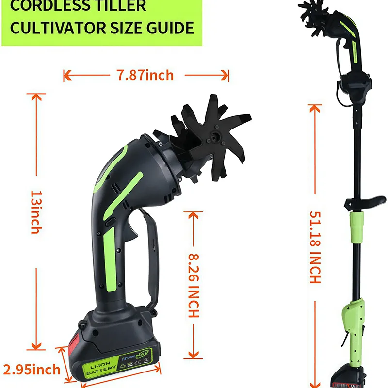 Cordless tiller dimensions in inches