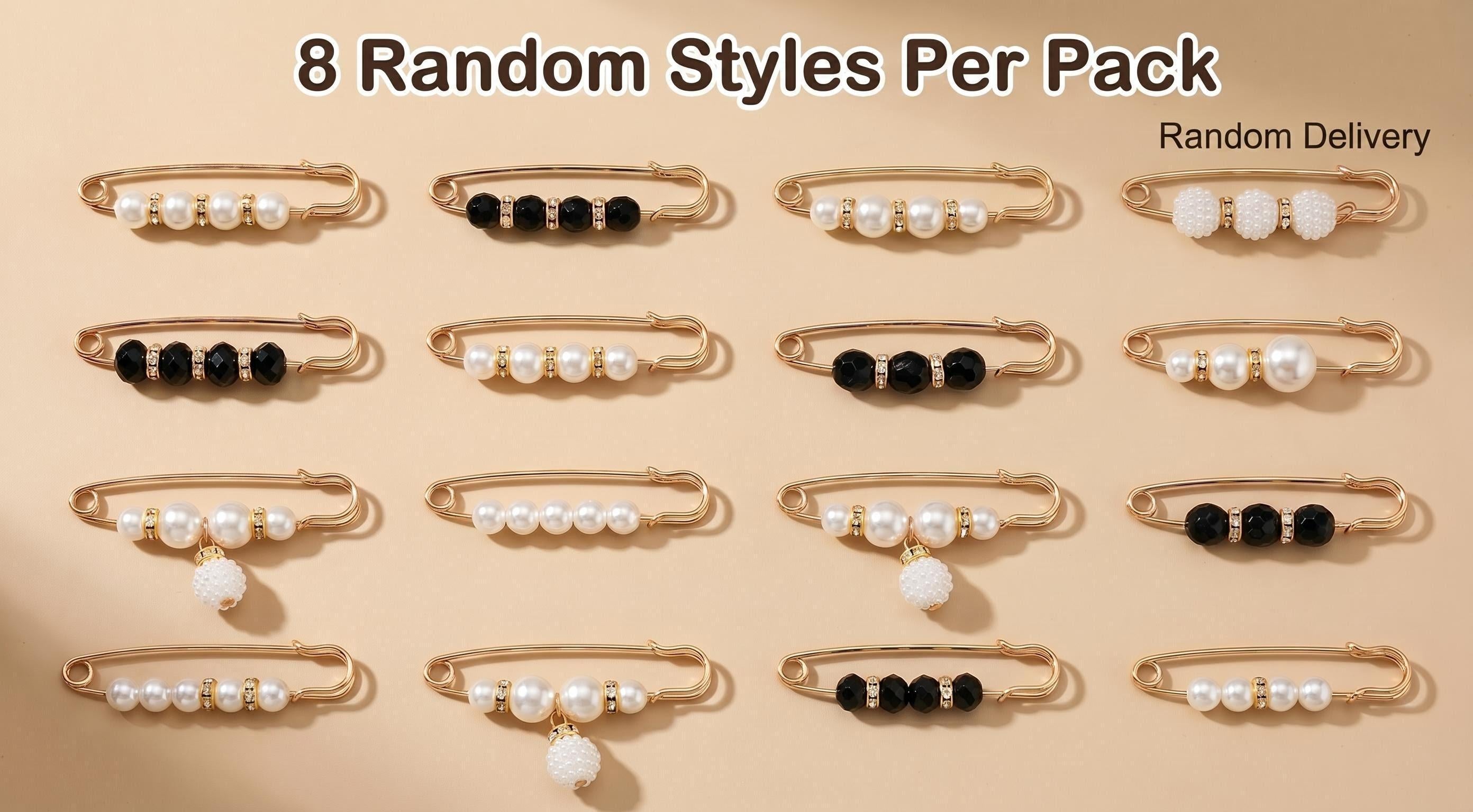 assorted pearl and black bead decorative safety pin styles