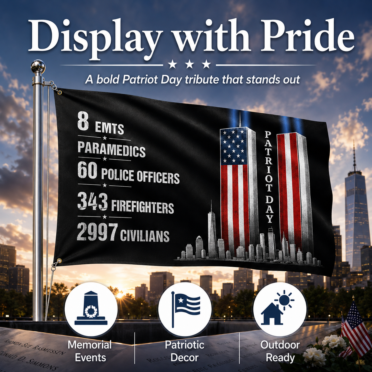Heavy duty polyester Patriot Day memorial flag