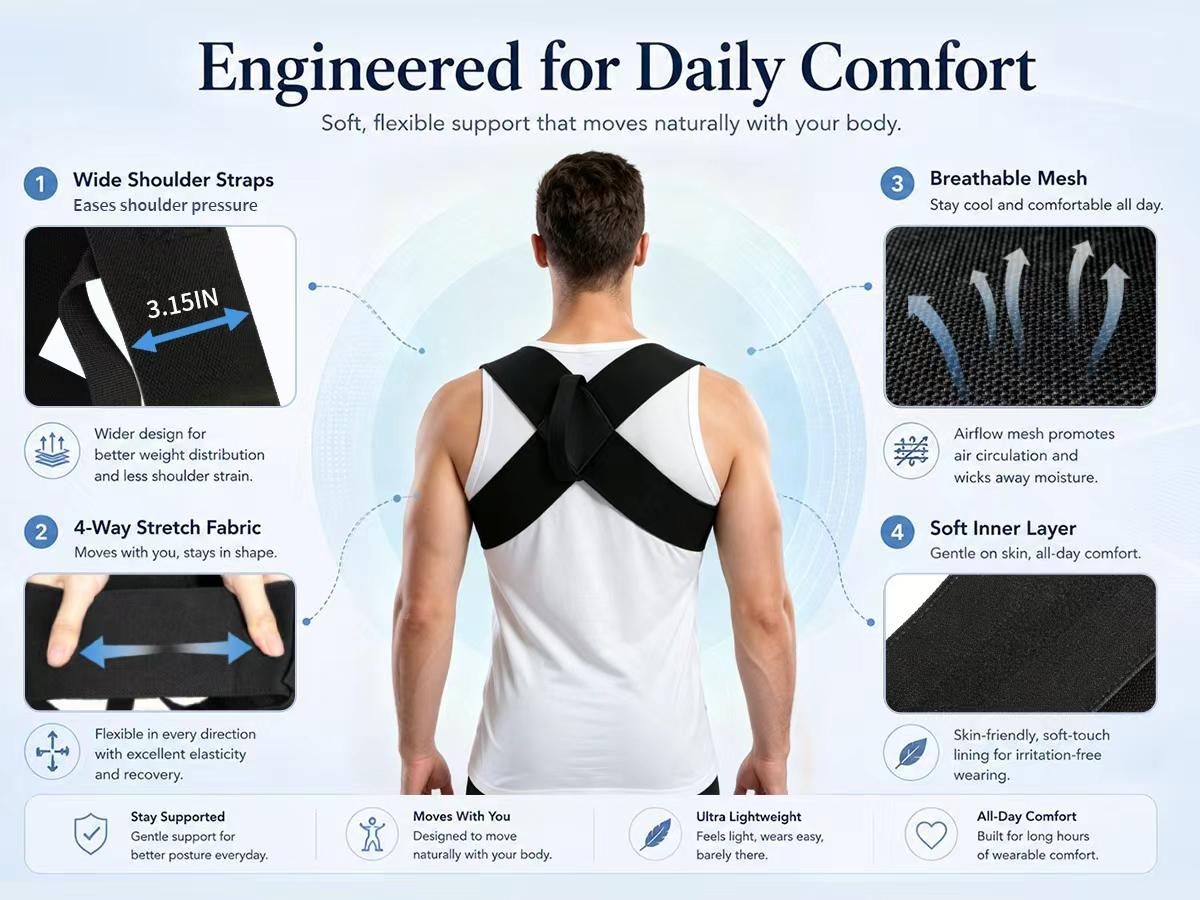 VKN Shoulder Straps - Posture Support Straps for Men & Women – Elastic Back Support, Straight Back Support, Use at Home or in Office (S-XXL)