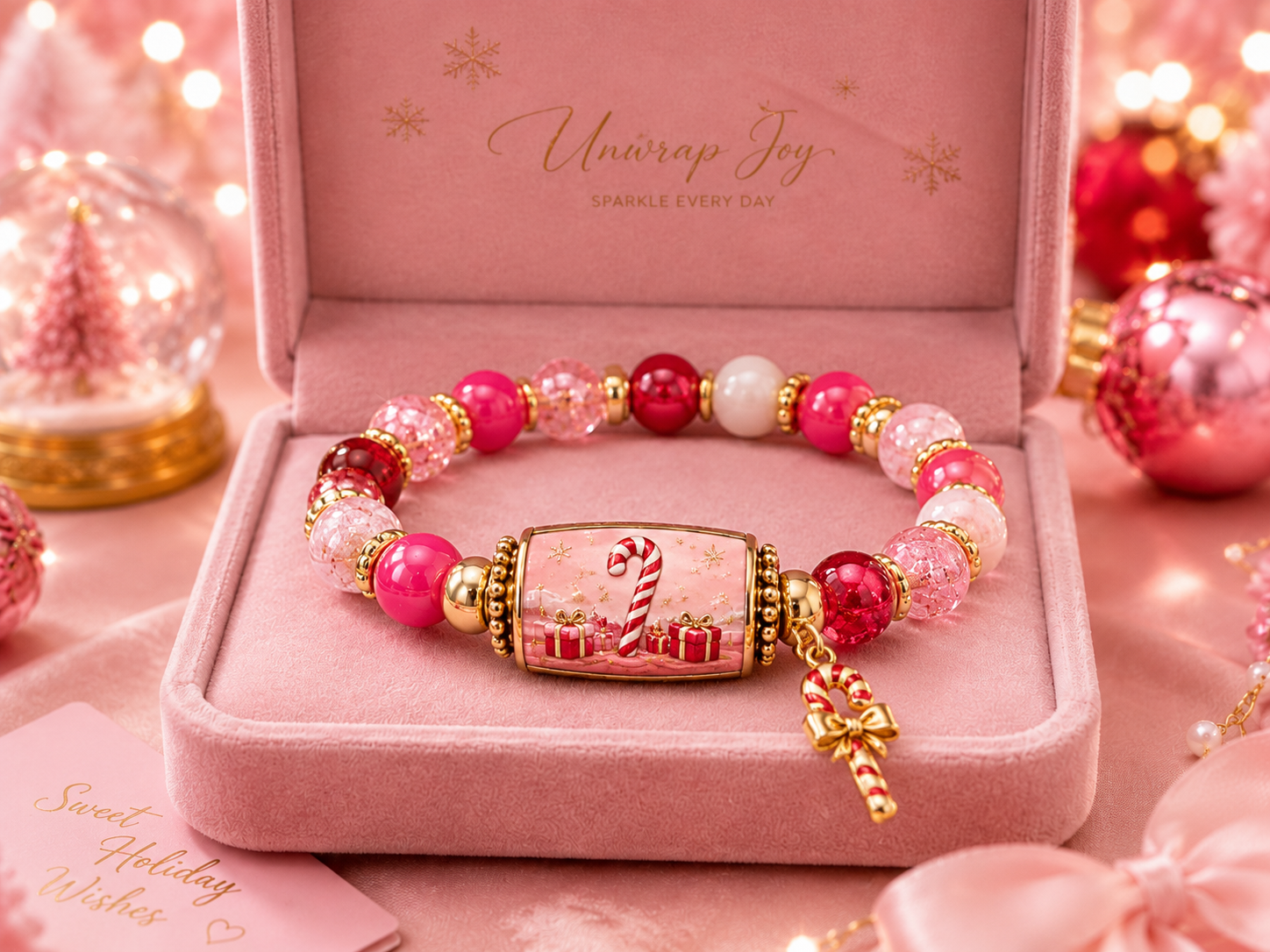 Candy Cane Crush pink candy cane Christmas bracelet