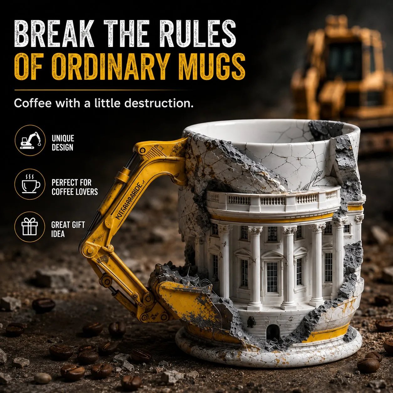 3D excavator demolition ceramic mug
