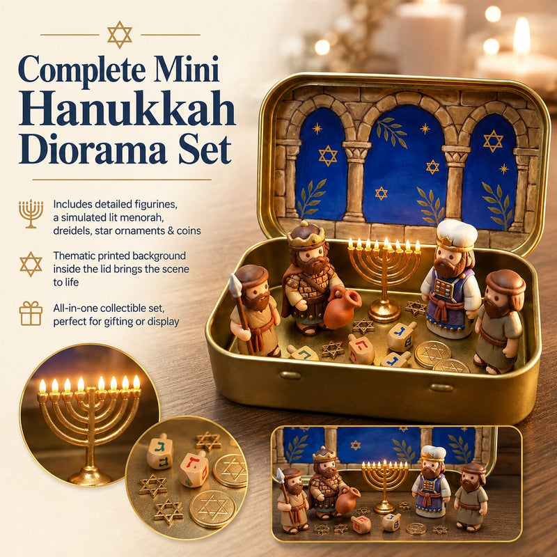 Miniature Hanukkah diorama displayed as holiday decor