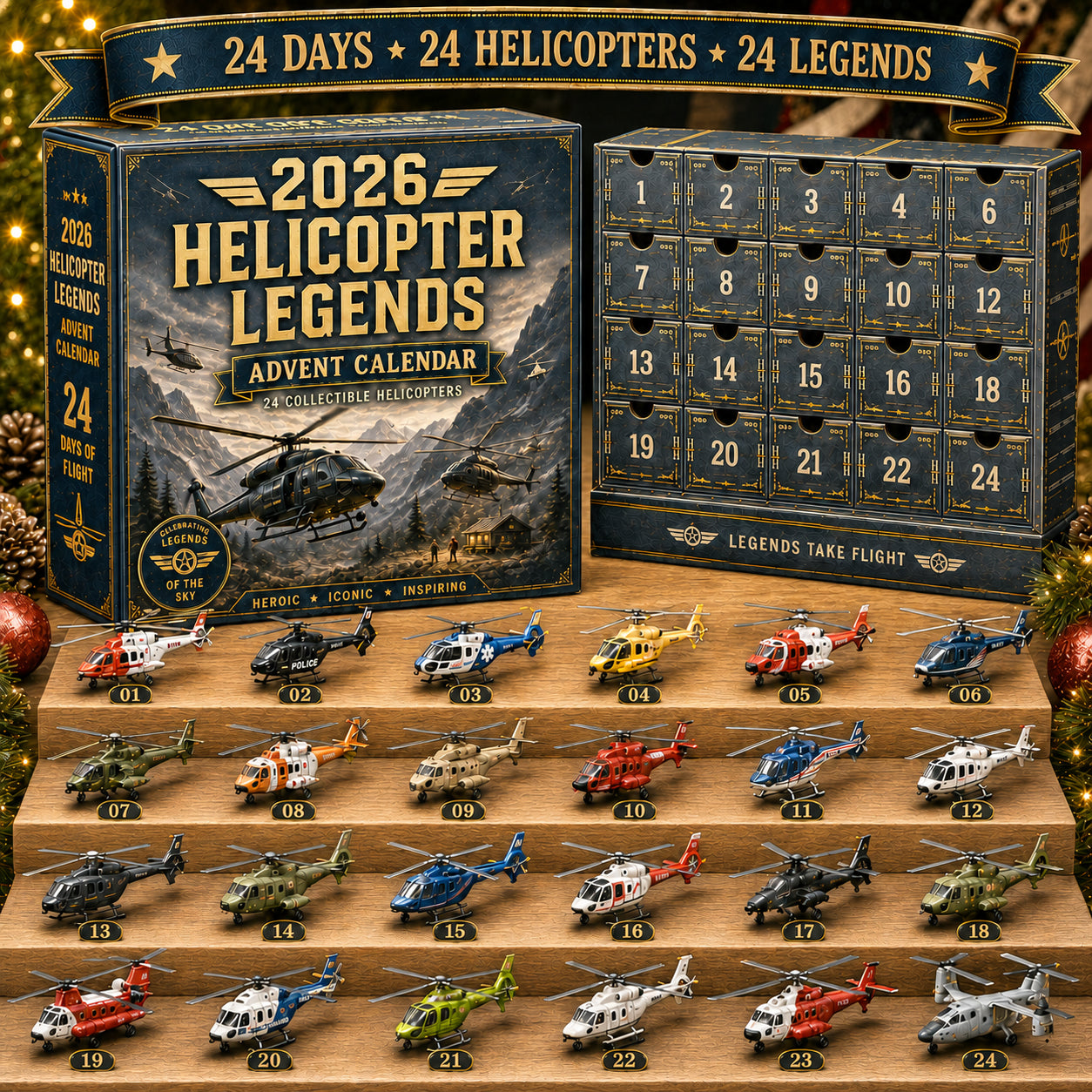 2026 Helicopter Legends 24 Day Advent Calendar with 24 collectible mini helicopters
