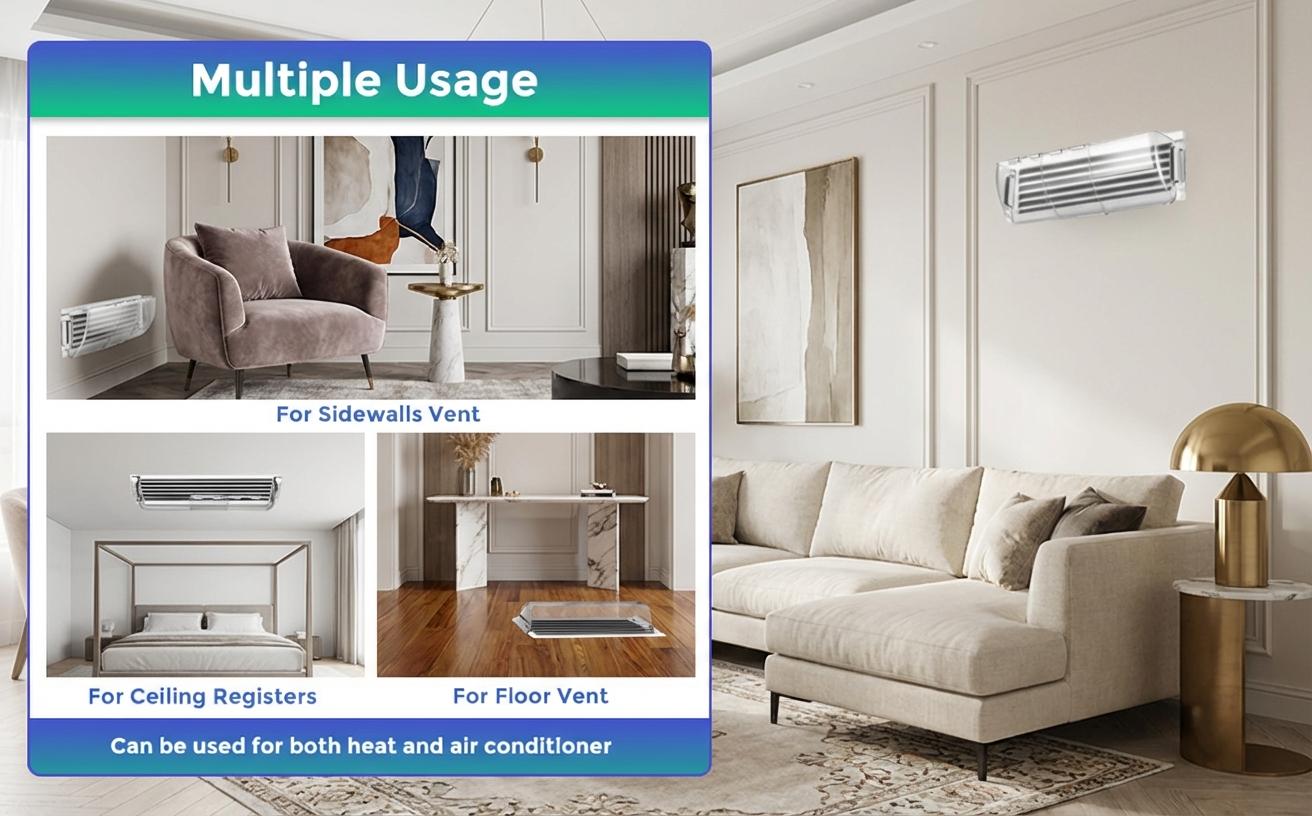 2 Pack Air & Heat Deflector for Vents – fits sidewalls & ceiling registers, adjusts 8.5"-15", redirects airflow exactly where you need it.tool-free installation,saves energy while keeping you comfortable,no more direct cold/hot air blasts outdoorfun