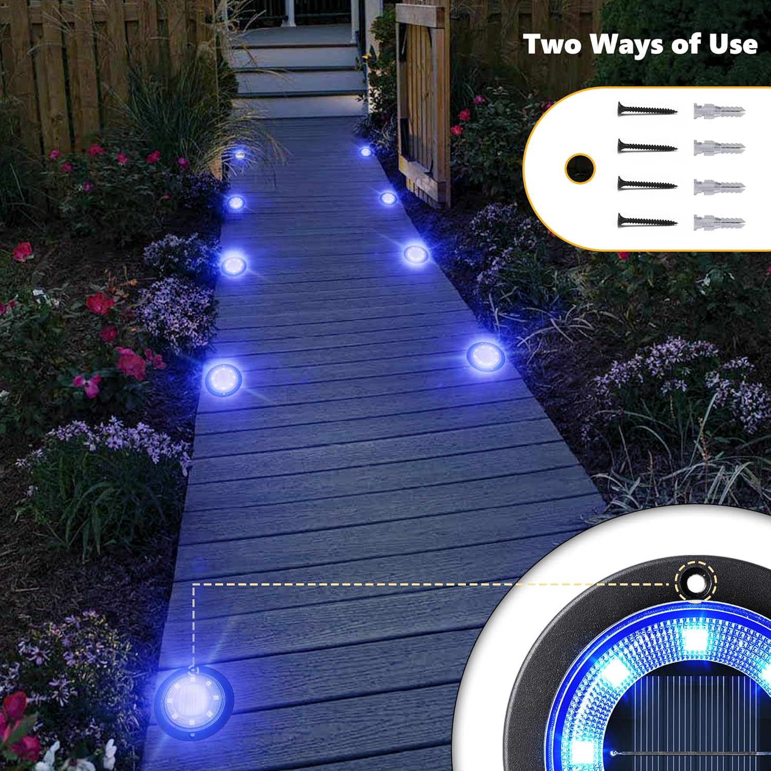 Flacchi 2-in-1 Waterproof Solar Outdoor LED Lights - Solar Powered Ground Disk Lights for Deck, Patio, Garden Pathway (Home Improvement Outdoor Lighting), Solar Outdoor Lights sohochic