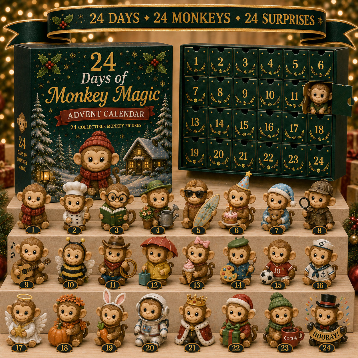 Monkey Advent Calendar Christmas 24 day countdown