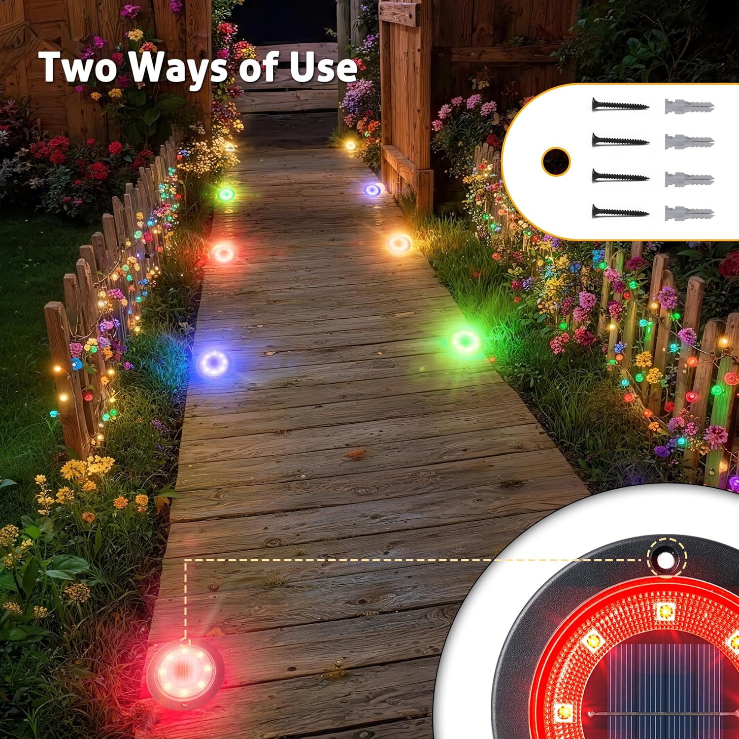 Flacchi 2-in-1 Waterproof Solar Outdoor LED Lights - Solar Powered Ground Disk Lights for Deck, Patio, Garden Pathway (Home Improvement Outdoor Lighting), Solar Outdoor Lights sohochic