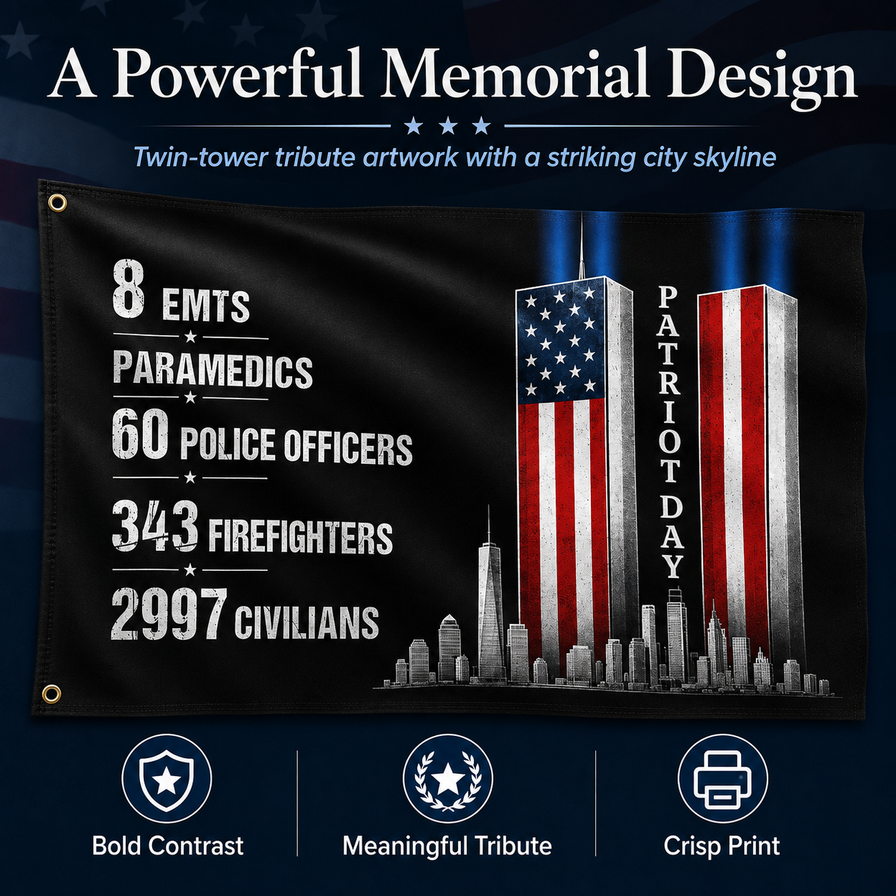 Double sided September 11 memorial flag design