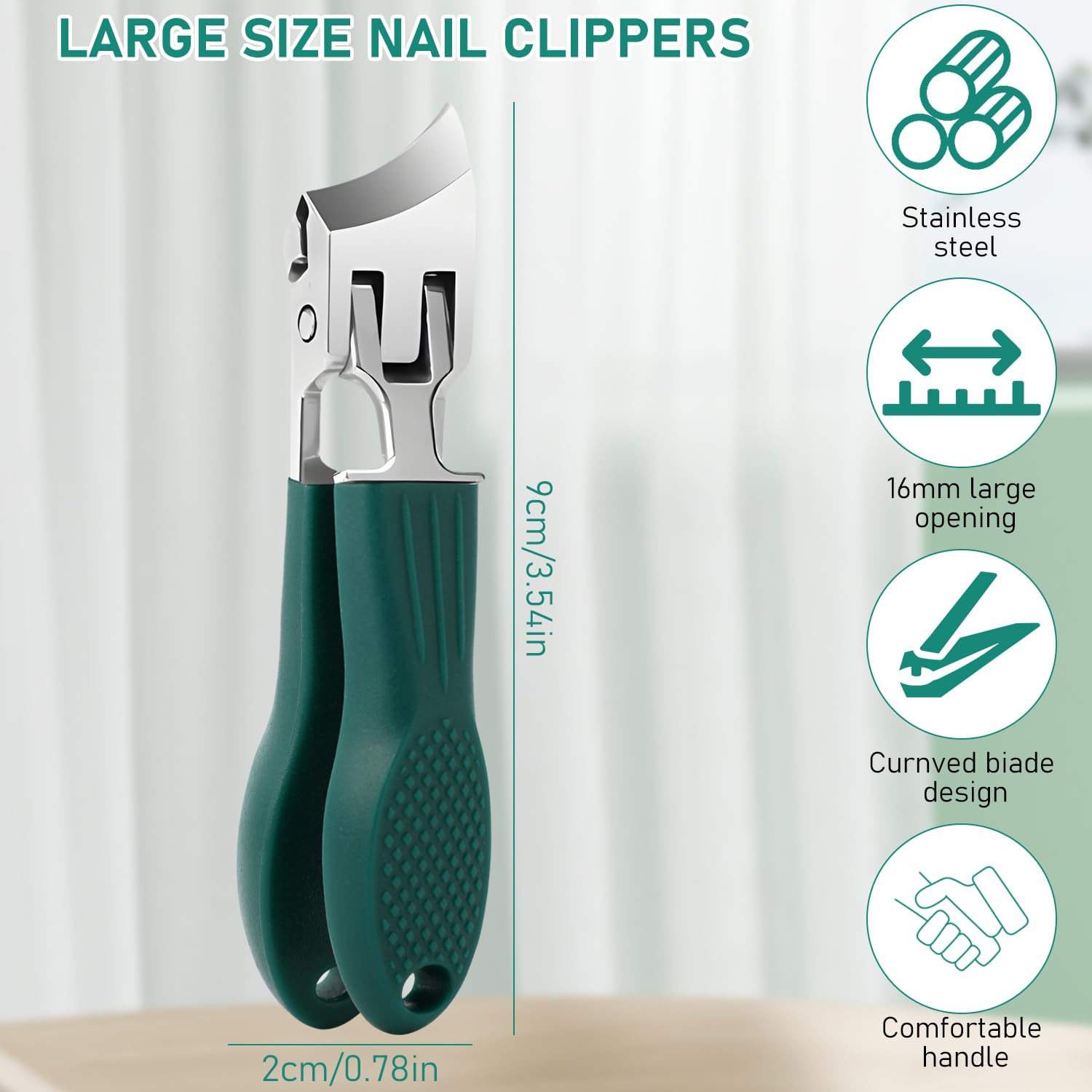 Eagle Beak Beveled Nail Clippers,3-Piece Sets of Eagle Beak Beveled Nails Clippers, Long Handle Wide Jaw Opening Anti-Splash Slanted Nail Clipper for Thick Nails, Seniors&Ingrown Care (Green)