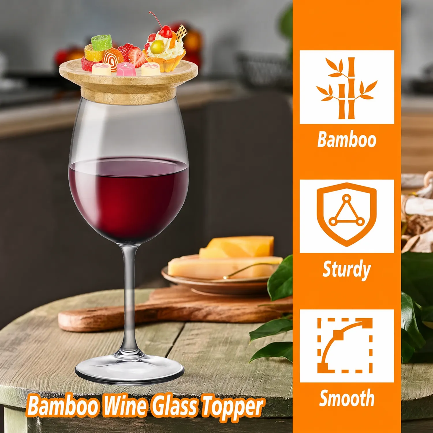 Natural bamboo wine glass topper feature overview