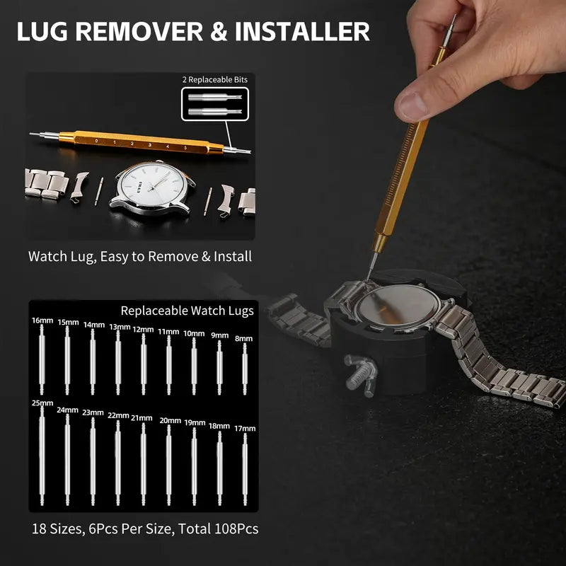 Watch spring bar removal installer and replacement spring bars
