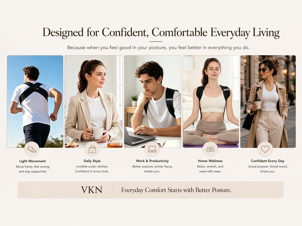VKN Shoulder Straps - Posture Support Straps for Men & Women – Elastic Back Support, Straight Back Support, Use at Home or in Office (S-XXL)