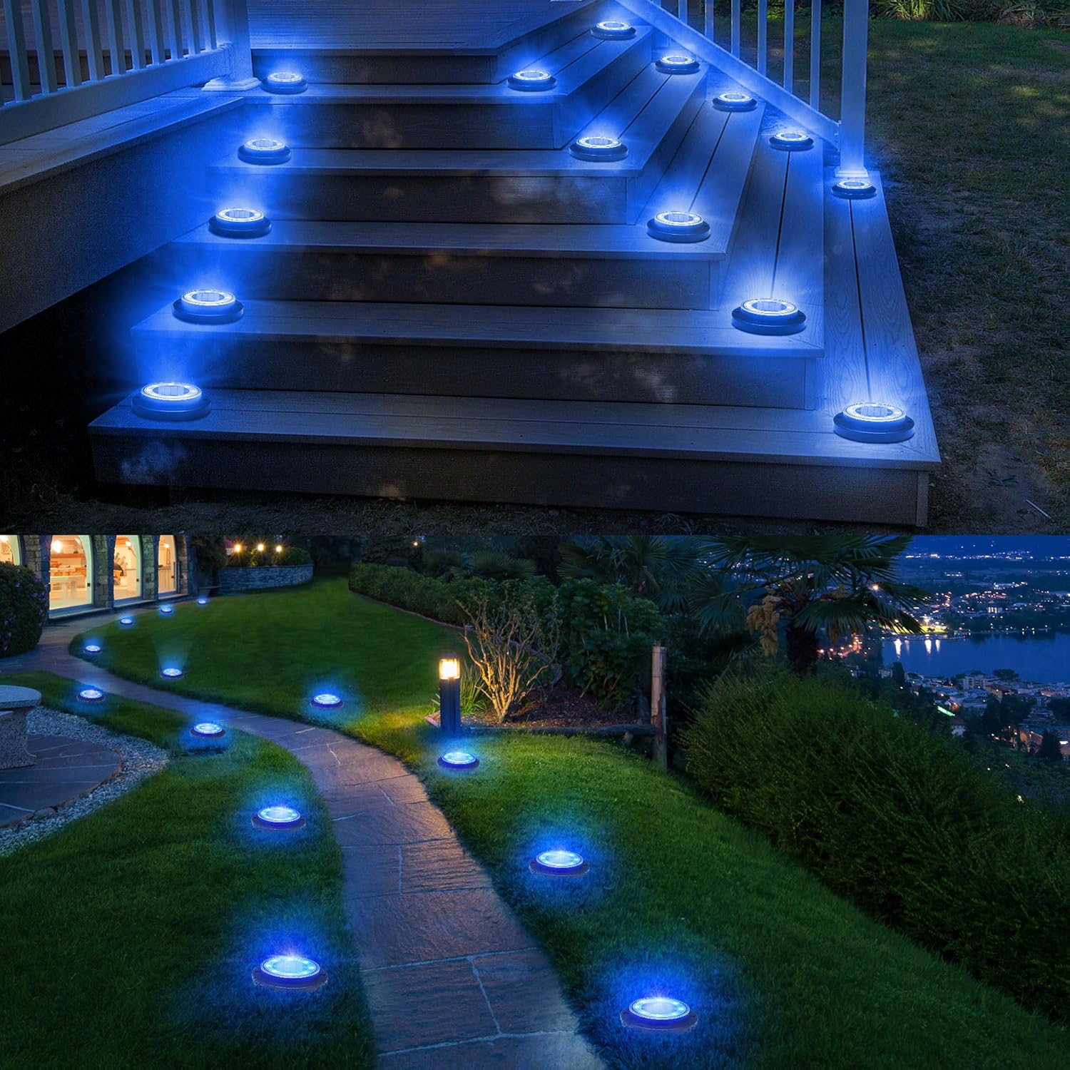 Flacchi 2-in-1 Waterproof Solar Outdoor LED Lights - Solar Powered Ground Disk Lights for Deck, Patio, Garden Pathway (Home Improvement Outdoor Lighting), Solar Outdoor Lights sohochic