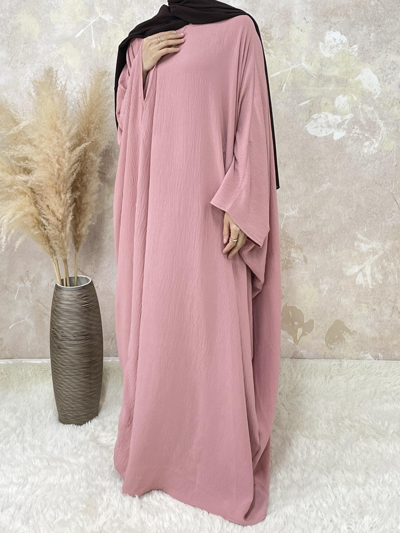 【Plus Size】 Women's Solid Color Abaya, Modesty Wear, Islamic Modesty Clothes, Modest Round Neck Long Sleeve Dress for Daily Wear, Ladies Elegant Islamic Clothing for All Seasons