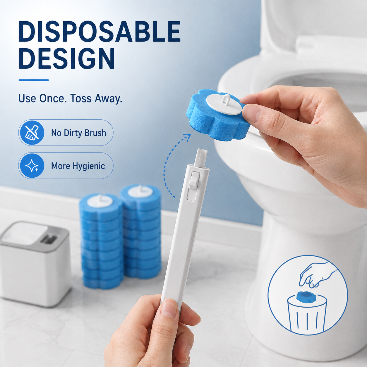 Disposable toilet cleaning head designed for easy replacement