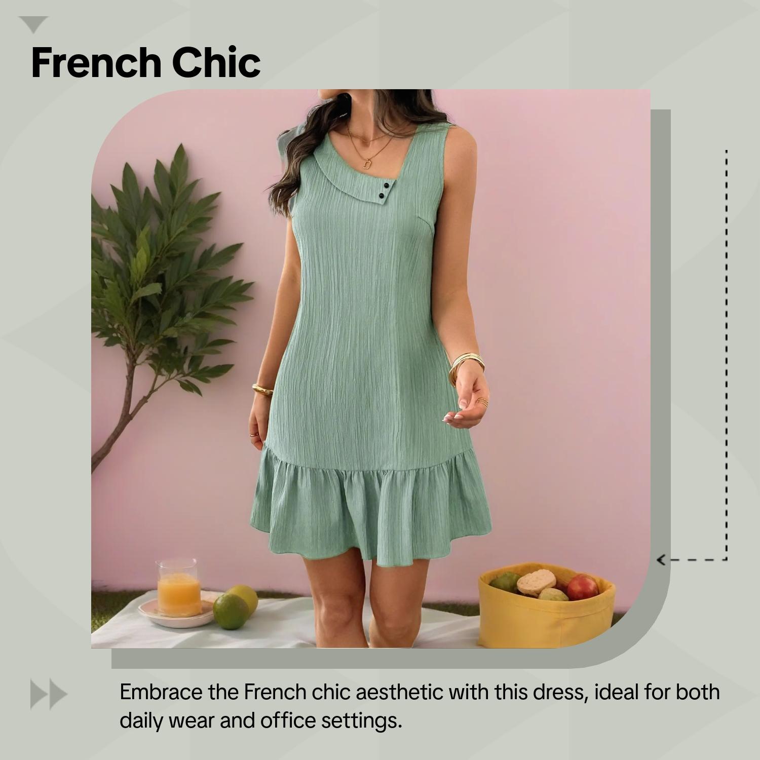 Elegant Sleeveless Dress with Asymmetrical Neckline, Asymmetrical Design Dress, French Chic Style, Casual Wear, Perfect for Office & Summer Daily Wear