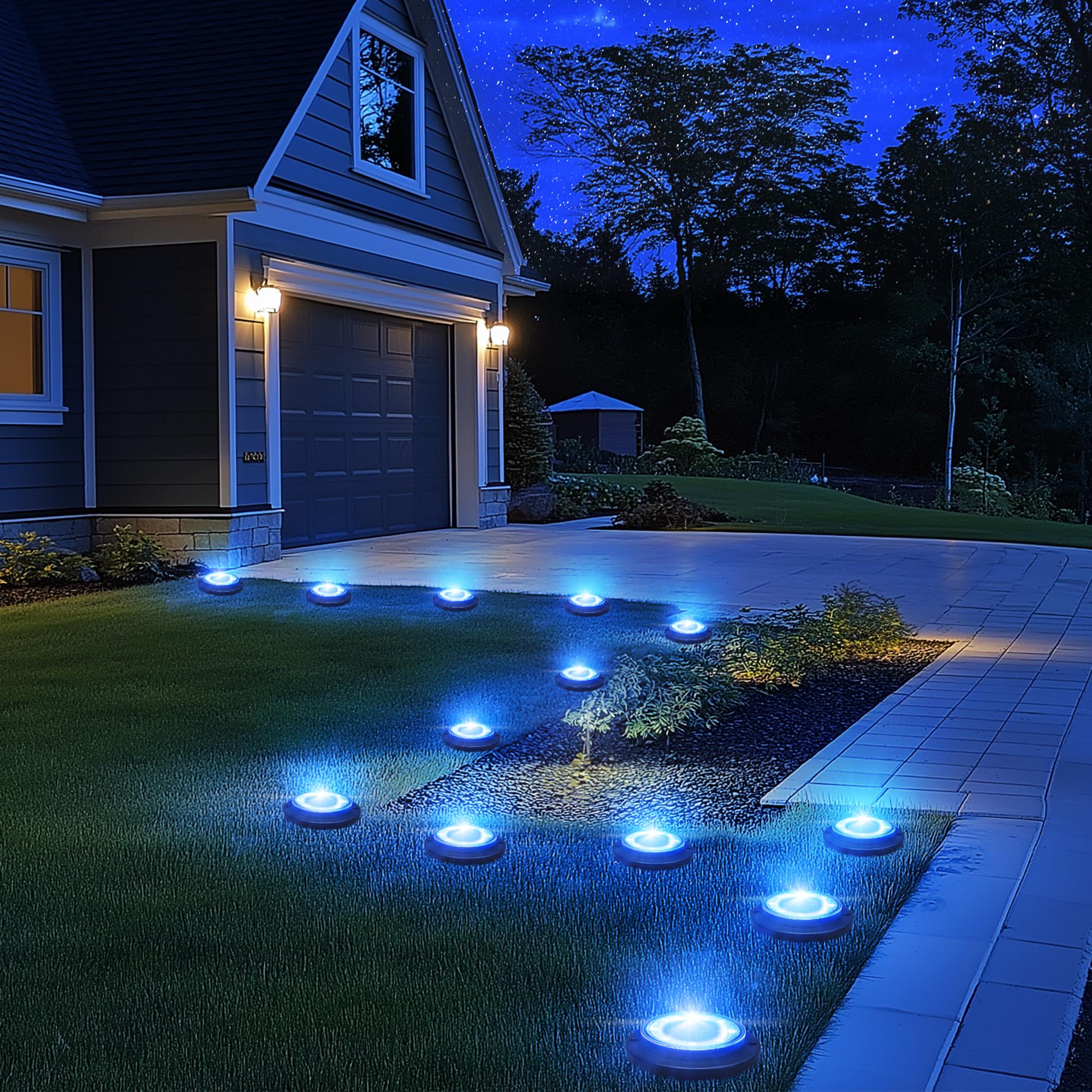 Flacchi 2-in-1 Waterproof Solar Outdoor LED Lights - Solar Powered Ground Disk Lights for Deck, Patio, Garden Pathway (Home Improvement Outdoor Lighting), Solar Outdoor Lights sohochic