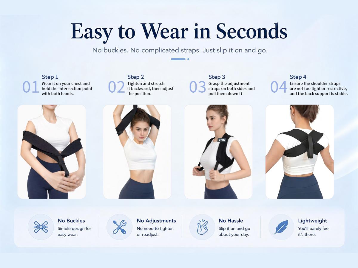 VKN Shoulder Straps - Posture Support Straps for Men & Women – Elastic Back Support, Straight Back Support, Use at Home or in Office (S-XXL)