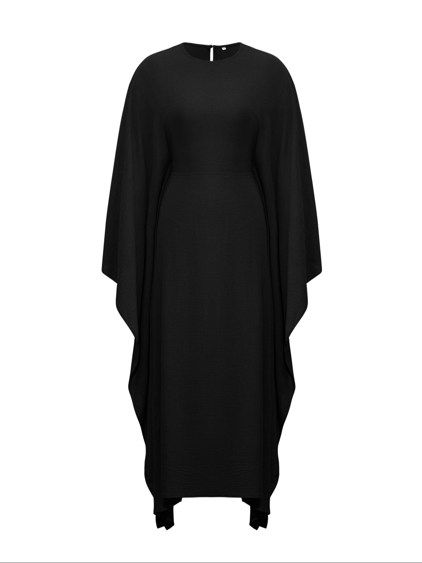 Women's Solid Color Loose-Fitting Batwing-Sleeve Long Dress, Casual Everyday Wear, Casual Daily Outfit, Womenswear, Minimalist Chic Summer Woven Fabric Dress, Perfect for Relaxed Outings