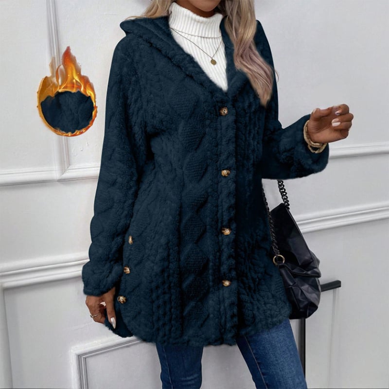 Women's Fall Winter Warm Fashion  Hooded Cardigan Long Sleeve Coat, Stylish Outerwear for Casual Daily Wear & School Activities