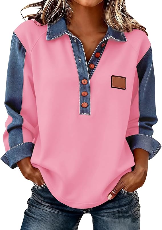 Women's Long-Sleeve Denim Shirt - Soft, Comfortable, Stylish, Versatile, and Wrinkle-Resistant