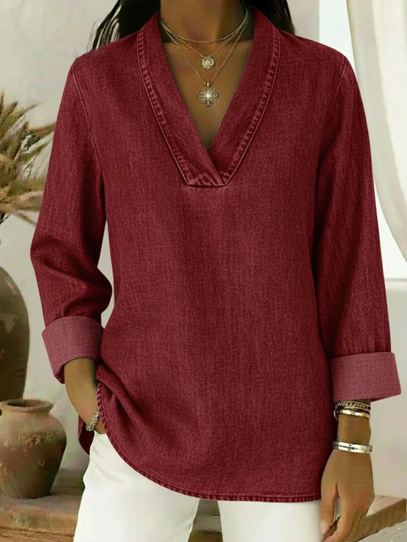 New Arrival 🔥 Women's Casual Denim V-Neck Retro Comfortable Denim Shirt