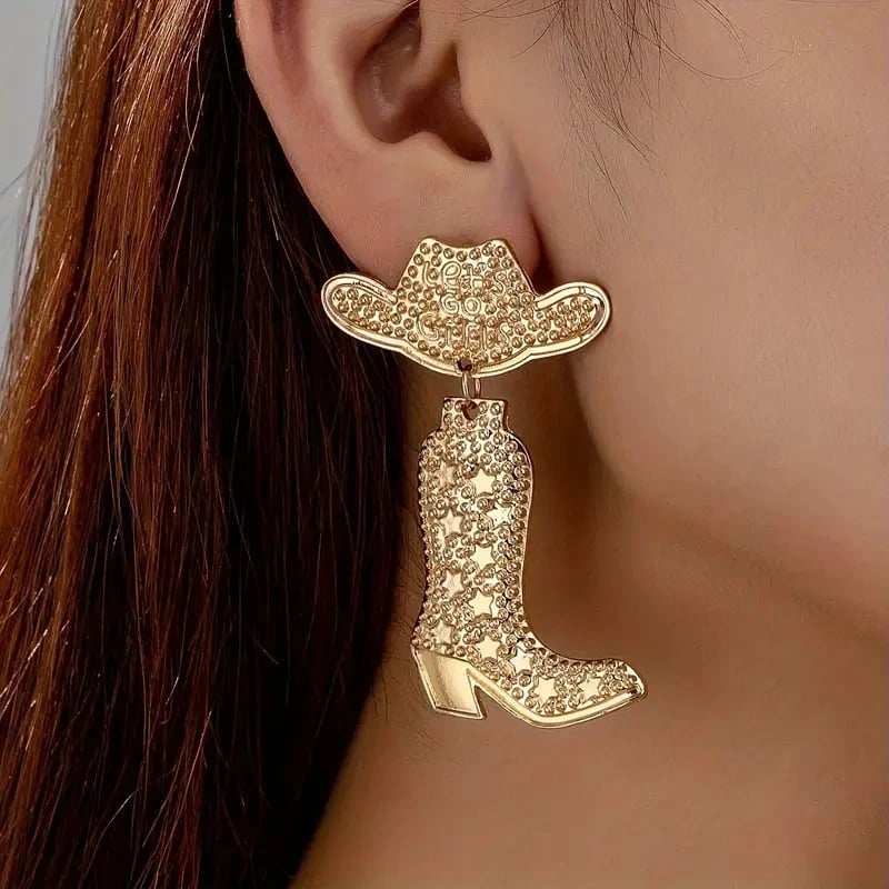 🤠 Fashion Retro Western Cowboy Boots and Hat Shaped Earrings👢
