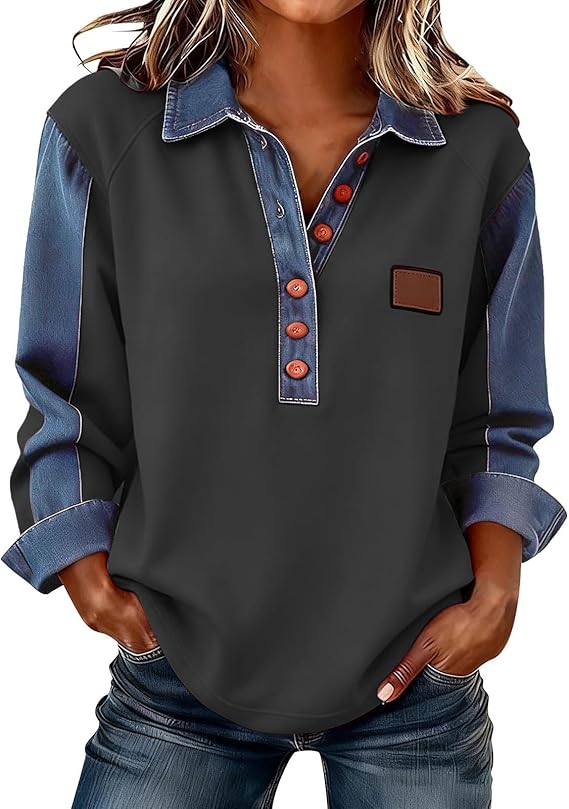 Women's Long-Sleeve Denim Shirt - Soft, Comfortable, Stylish, Versatile, and Wrinkle-Resistant