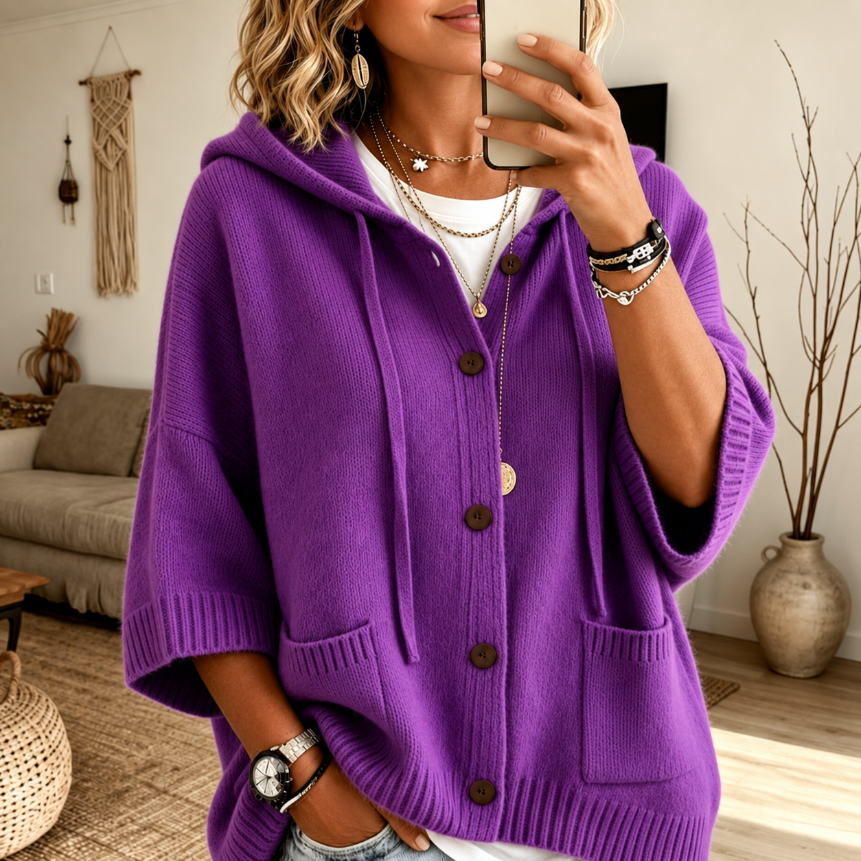 New Arrival🔥 Women's Casual Hoodie Cotton Plain Long Sleeve Comfy Cardigan