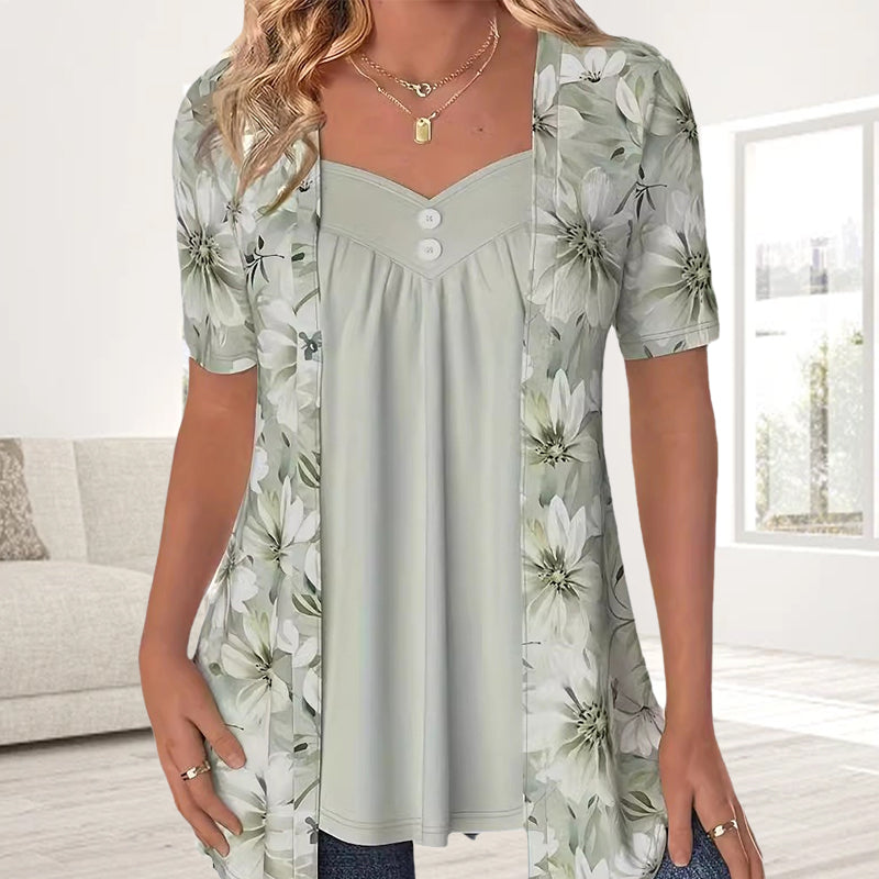 Demi – Elegant short-sleeved shirt with floral pattern