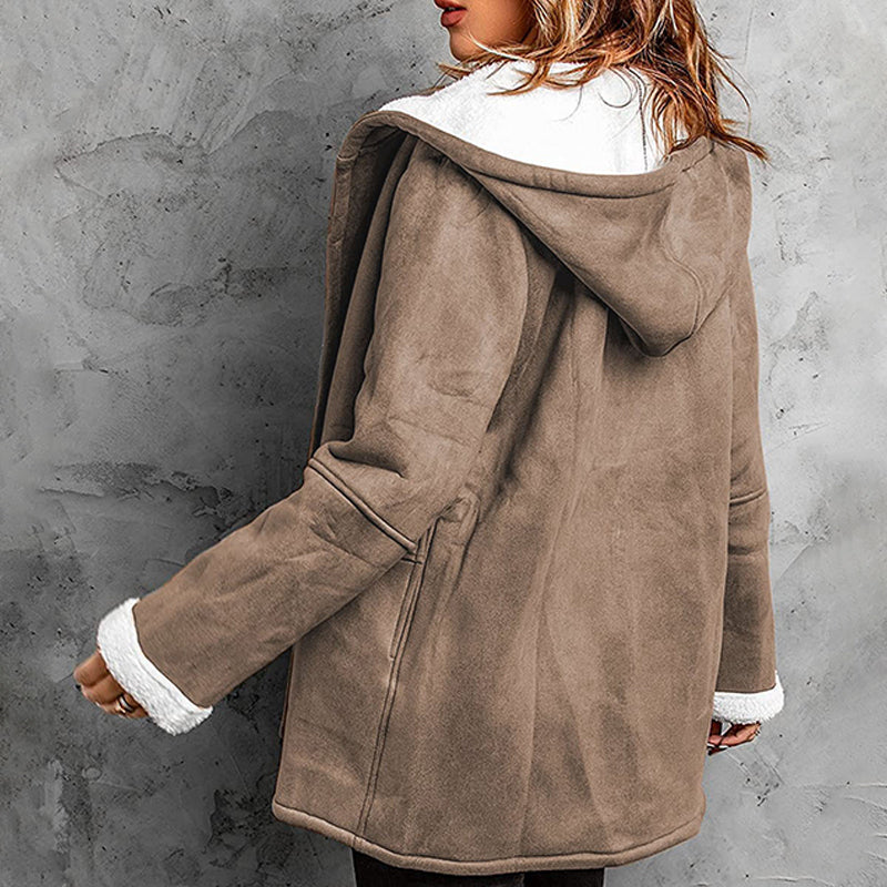 🧥 Manteau à capuche croisé en suédine douce et doublure chaude