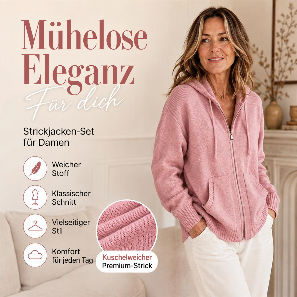 🌸Locker sitzender Damen-Strickcardigan mit Kapuze