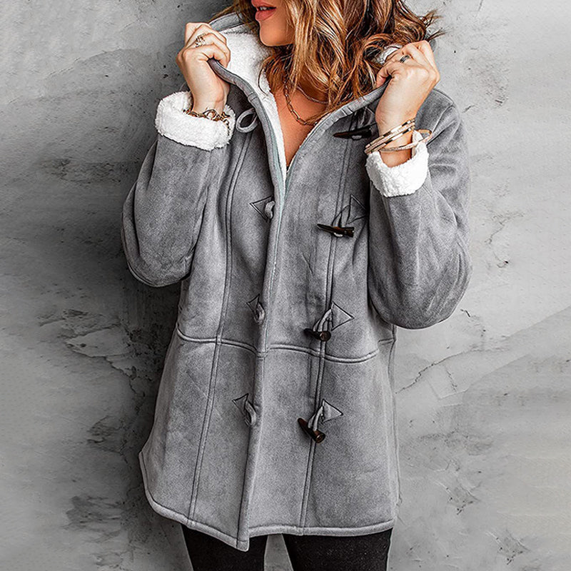 🧥 Manteau à capuche croisé en suédine douce et doublure chaude