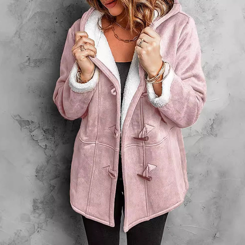🧥 Manteau à capuche croisé en suédine douce et doublure chaude