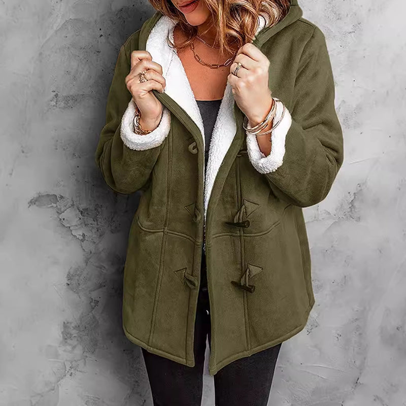 🧥 Manteau à capuche croisé en suédine douce et doublure chaude