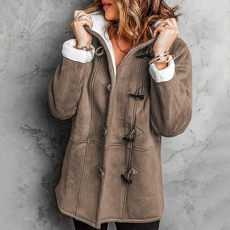 🧥 Manteau à capuche croisé en suédine douce et doublure chaude
