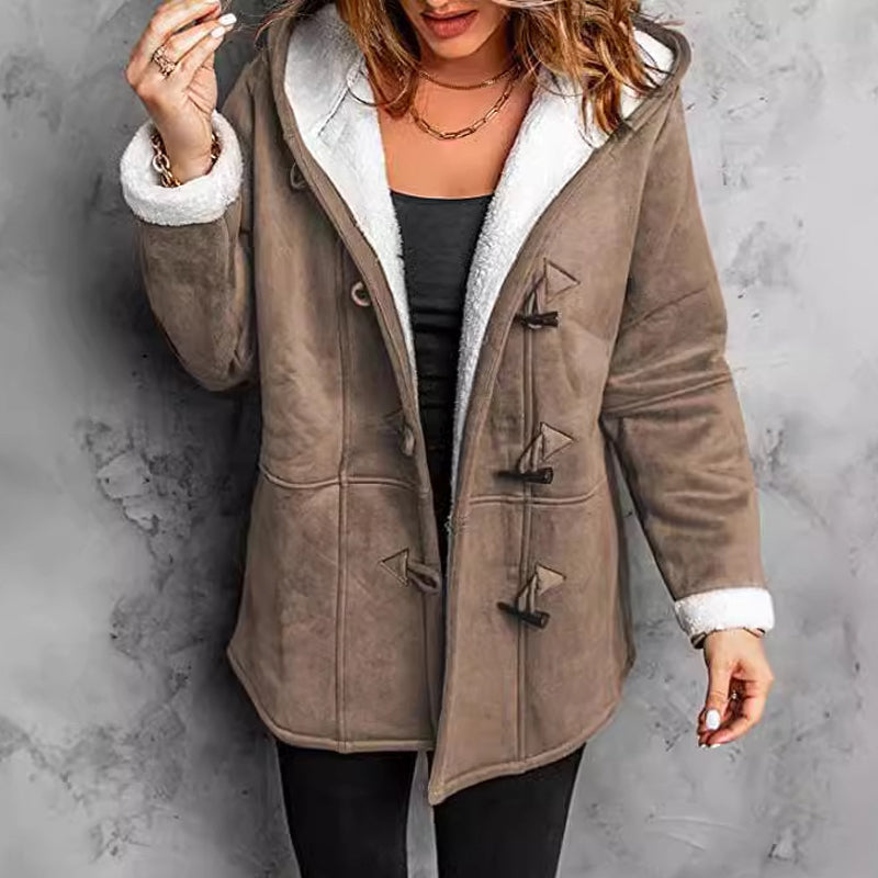 🧥 Manteau à capuche croisé en suédine douce et doublure chaude