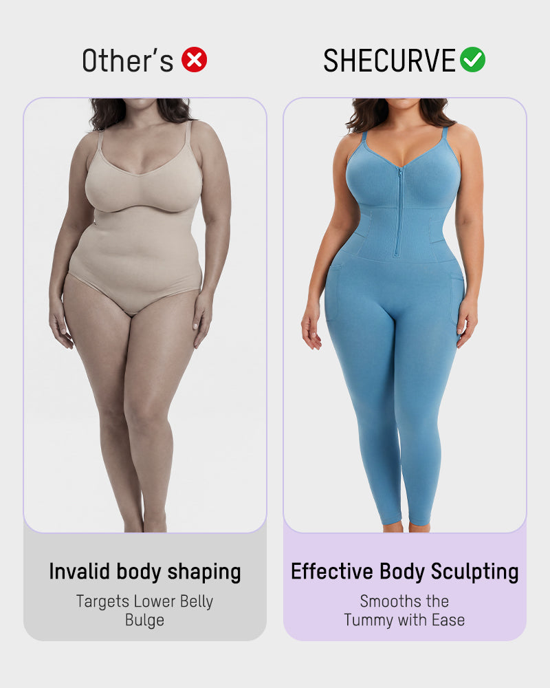  Deep V Front Zip Full Body Shaper